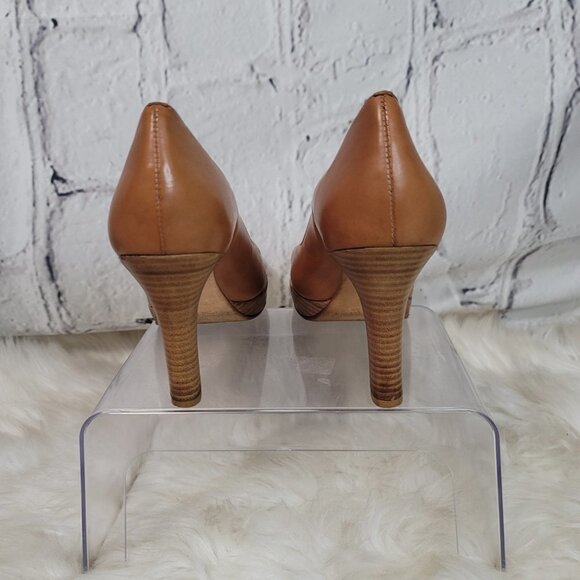 Corso Como Womens Sz 9.5 Tan Peep Toe Slip On Pumps Leather Heels Classic Office - Picture 6 of 12